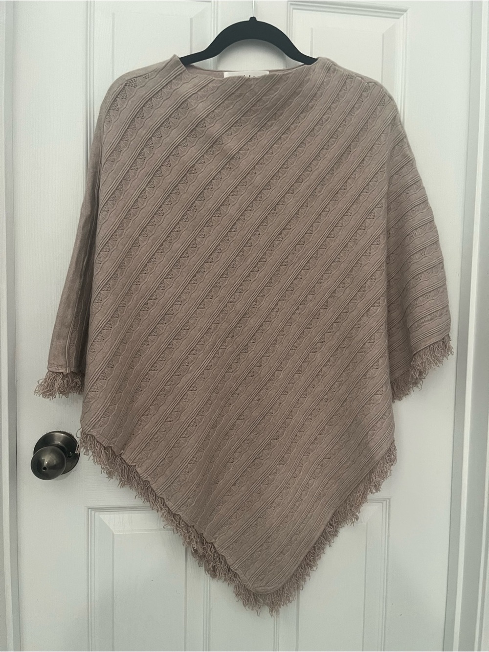 Light Taupe Fringe Poncho Sweater for Women